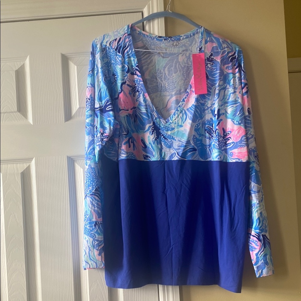 Blue and Pink Floral Women's Top